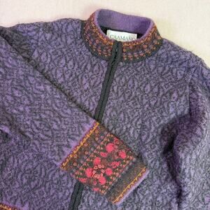 Vintage Caamano 100% Alpaca Cardigan Women's S Purple Nordic Andean Fair Isle